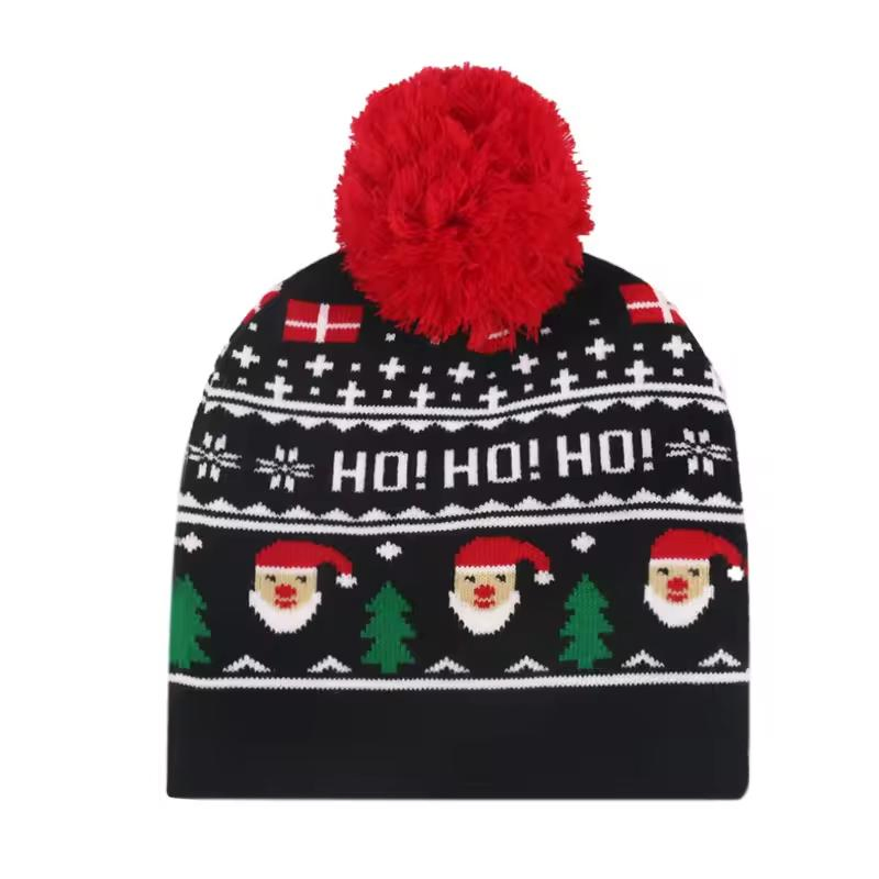 Gorros de Pompón de Acrílico de Primera Calidad a Granel Con Estampado de Hip Hop Gorro de Jacquard de Navidad con Bordado Personalizado